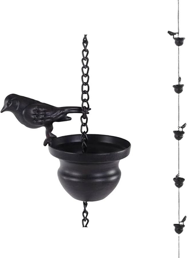 سلسلة مطر معدنية عتيقة من النحاس الأصفر على شكل طيور بطول 2.4 متر، مجمع مياه للمزاريب وزينة للحدائق - Image 1